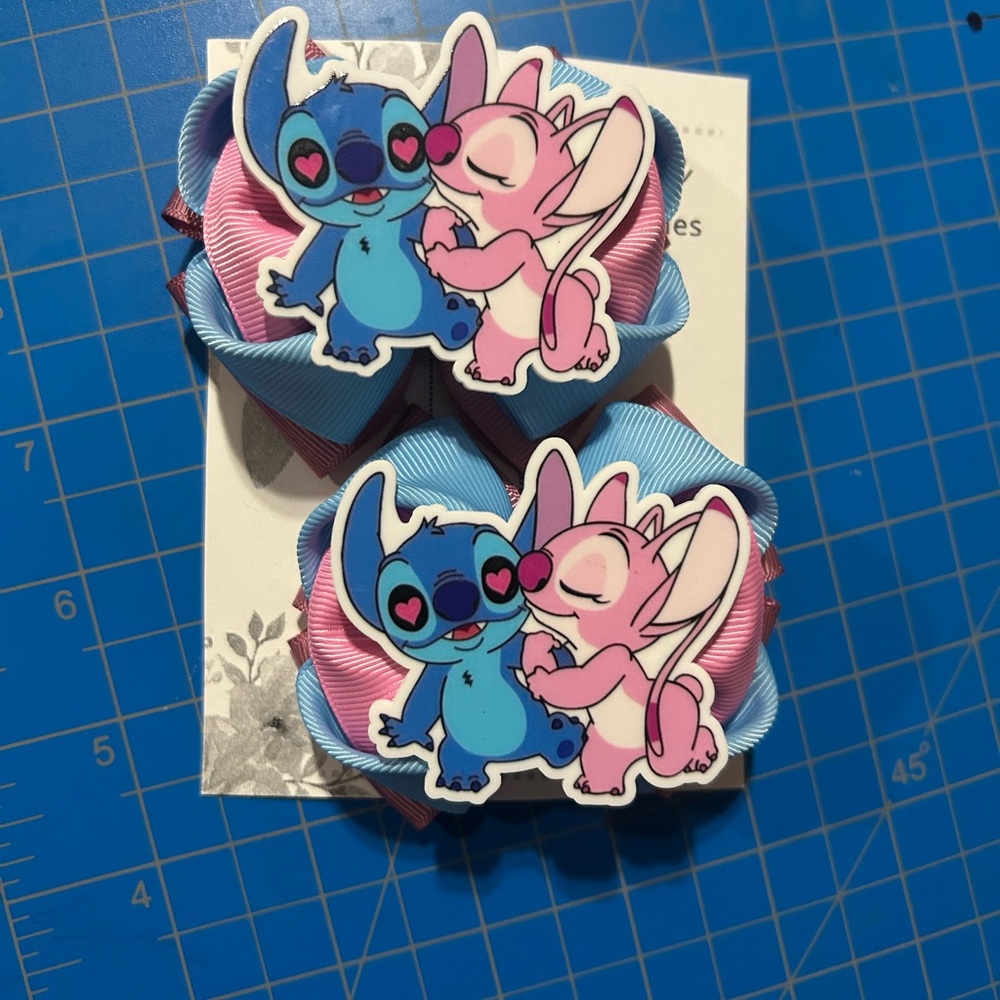 Hand Crafted Blue and Pink Cartoon Hair Clips